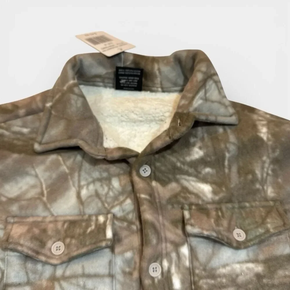 NWT Camo Sherpa Lined Shacket Jacket M‎ Button Front Original Deluxe Supply